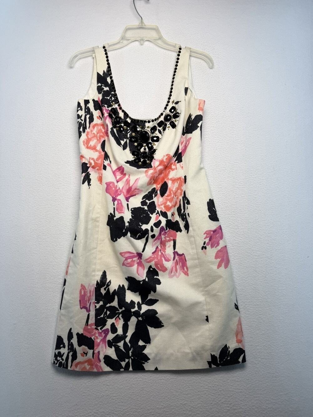 Lilly Pulitzer White Black Floral metallic Brocade Beaded Lined Dress Size 6